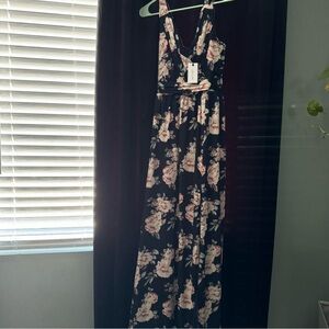 Liza luxe Floral Black and Pink Maxi Dress